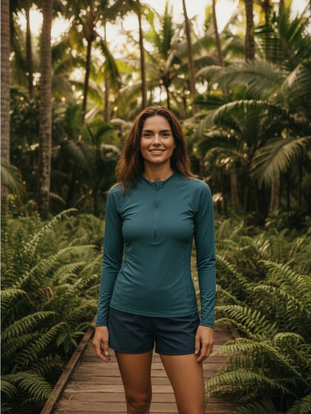 Garnet Hill Dark Teal Long Sleeve 1/2 Zip Rashguard Size Small